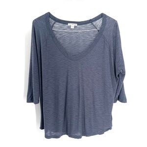 James Perse Scoop VNeck Slub 3/4 Sleeve Casual Lightweight Tshirt Top